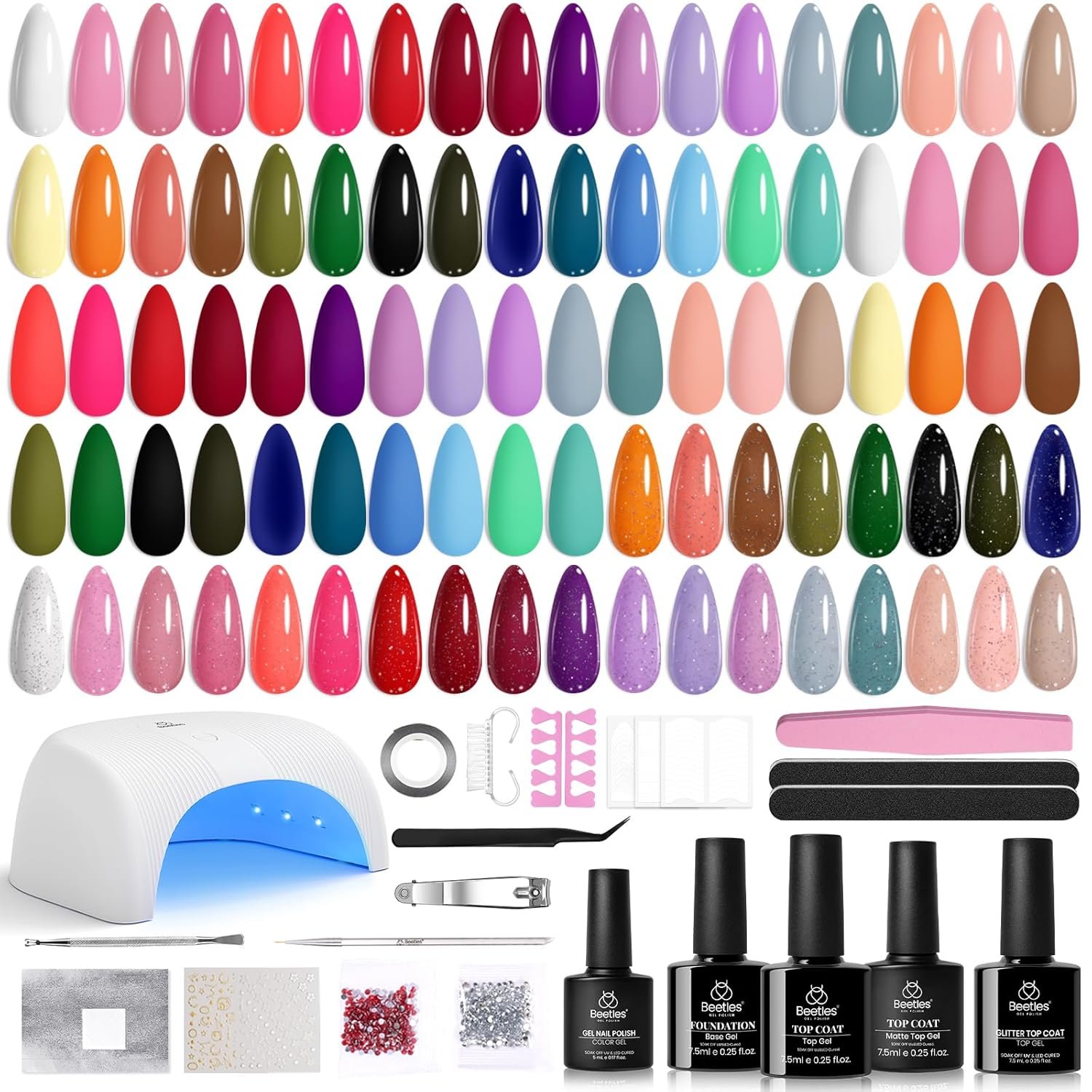 Beetles 32 Colors Gel Nail Kit with U V Light -54 Pcs Nails Kit for Beginners with Everything Included Base Matte & Glossy Top Coat Soak Off Home Salon Manicure Starter Gifts for Teen Girls Women