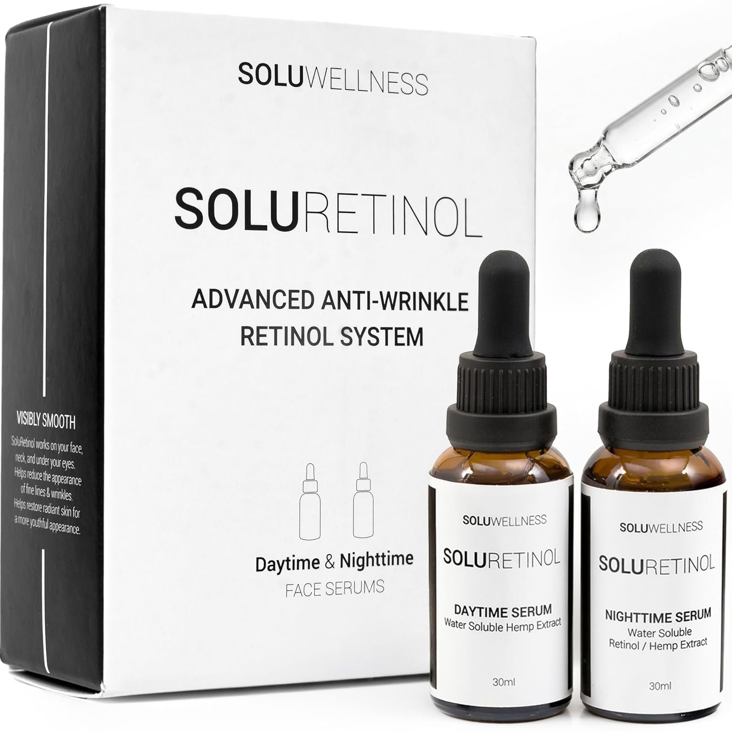 Retinol Serum for Face Wrinkles – Skin Renewing Day & Night System (2 x 30 ml) – Anti Aging Skin Booster Serum, Moisture-Locking Duo for Eyes, Neck & Deep Lines