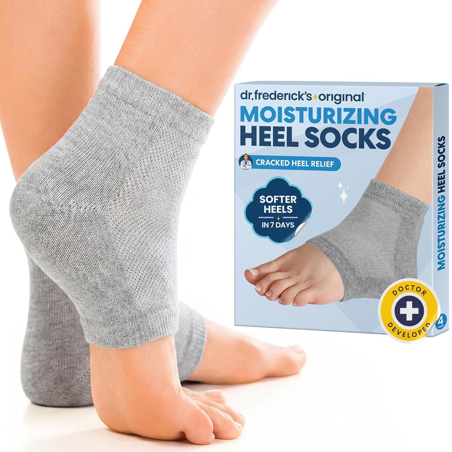 Dr. Frederick’s Original Moisturizing Heel Socks for Dry Cracked Heels Treatment – Infused with Olive Oil, Jojoba Oil and Vitamin E – 2 Pairs – Self Care Gifts for Women & Men – Original Formula