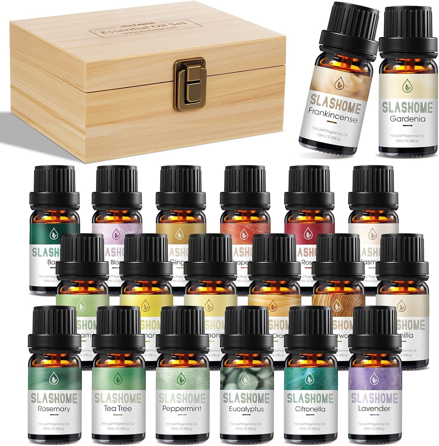 20 Pack Essential Oils for Diffusers for Home – Water Soluble Diffuser Oils Set for Humidifiers & Spa, Scented Oil with Wooden Gift Box for Women – Lavender, Peppermint, Sweet Orange, Tea Tree & More