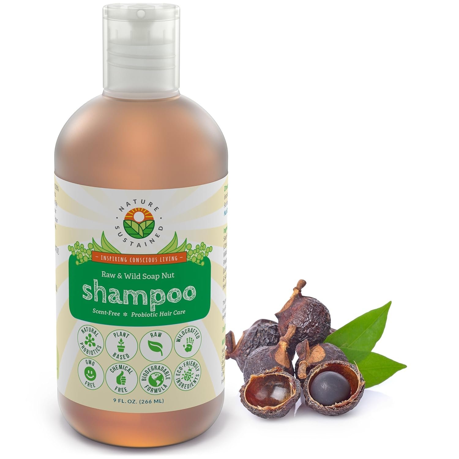Nature Sustained Natural Shampoo – Organic, Raw & Wildcrafted with Probiotics, Hypoallergenic Natural & Sulfate Free Shampoo for Sensitive Scalp, Dry Hair, Dandruff, Eczema & Psoriasis, 9oz, Original