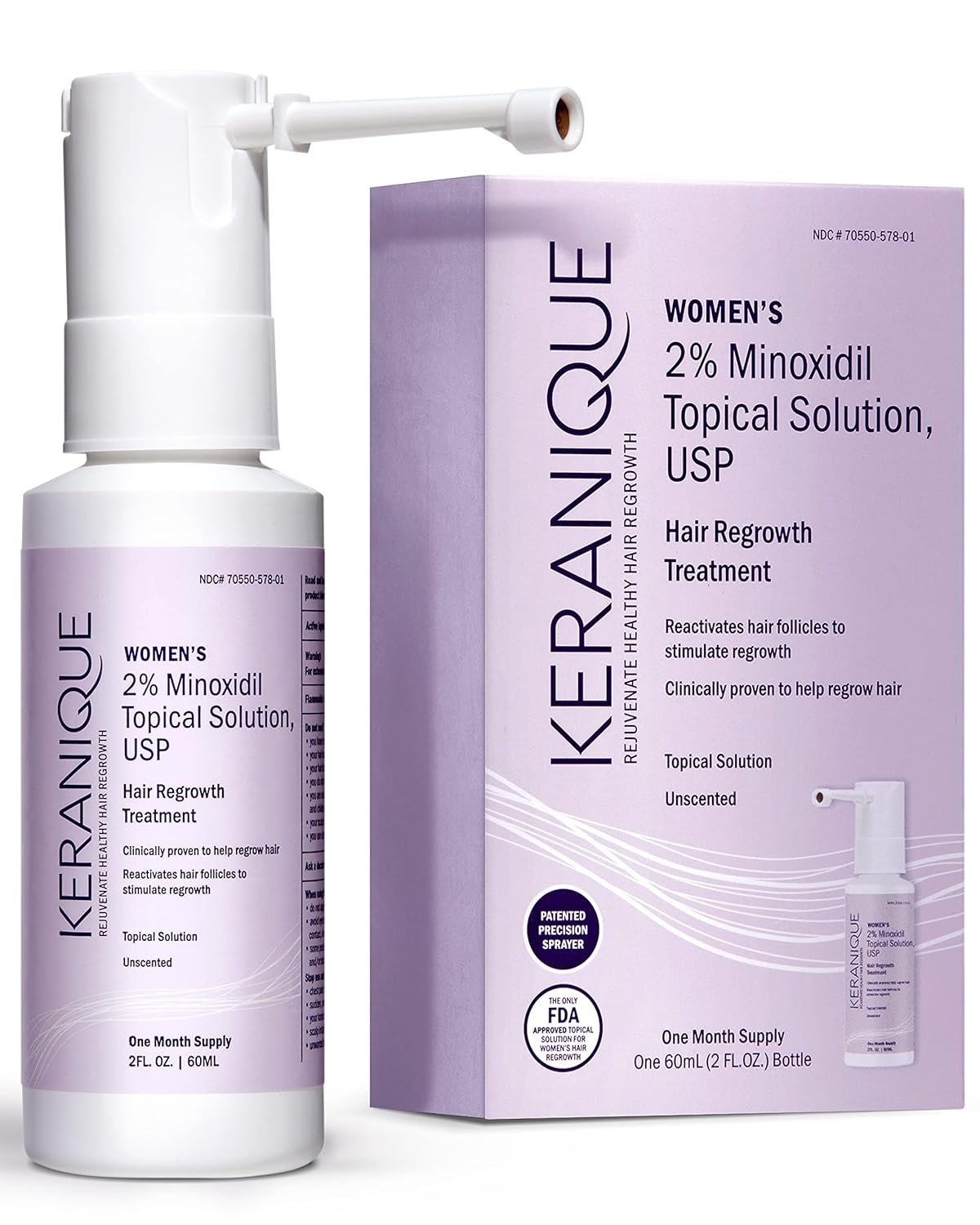 Keranique Hair Regrowth Treatment for Women – 2% Minoxidil for Hair Growth & Thickening – Topical Solution Scalp Treatment for Hair Loss & Thinning w/ Precision Spray Applicator – 2 Fl Oz