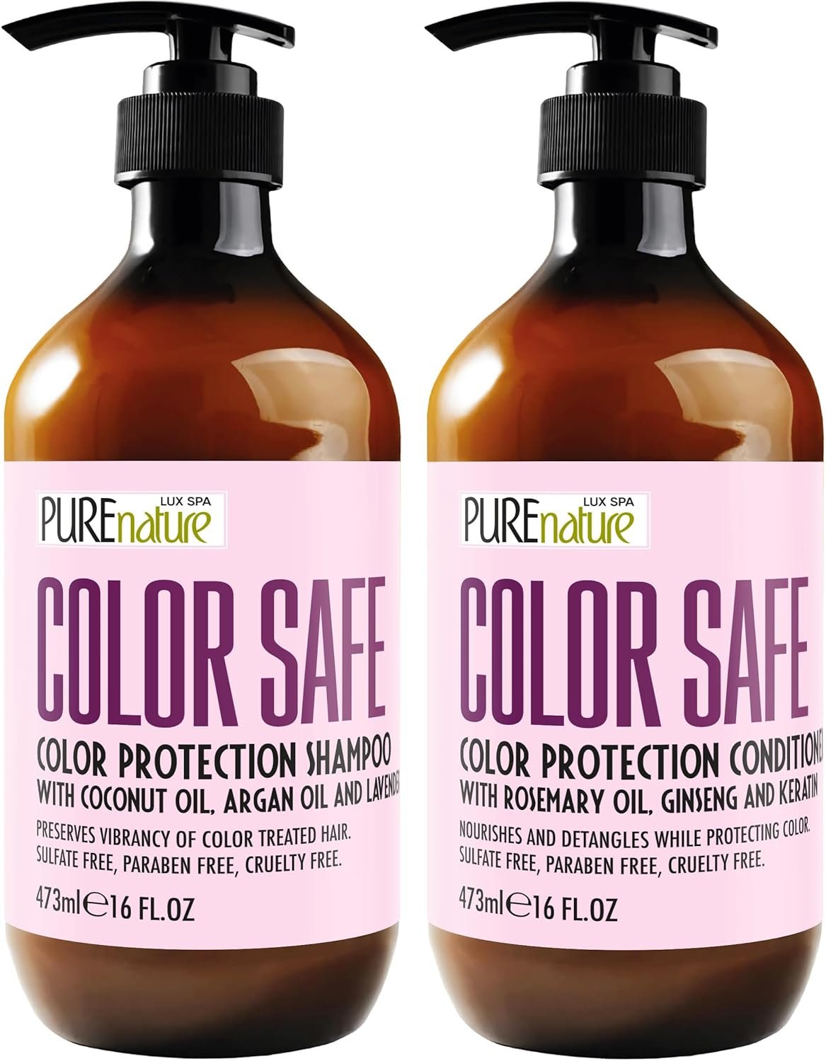 Color Safe Shampoo and Conditioner Set – Sulfate Free and Paraben Free for Protecting Treated, Dyed, and Colored Hair – Professional Salon Care for Women and Men – 16 Fl Oz (Set of 2)