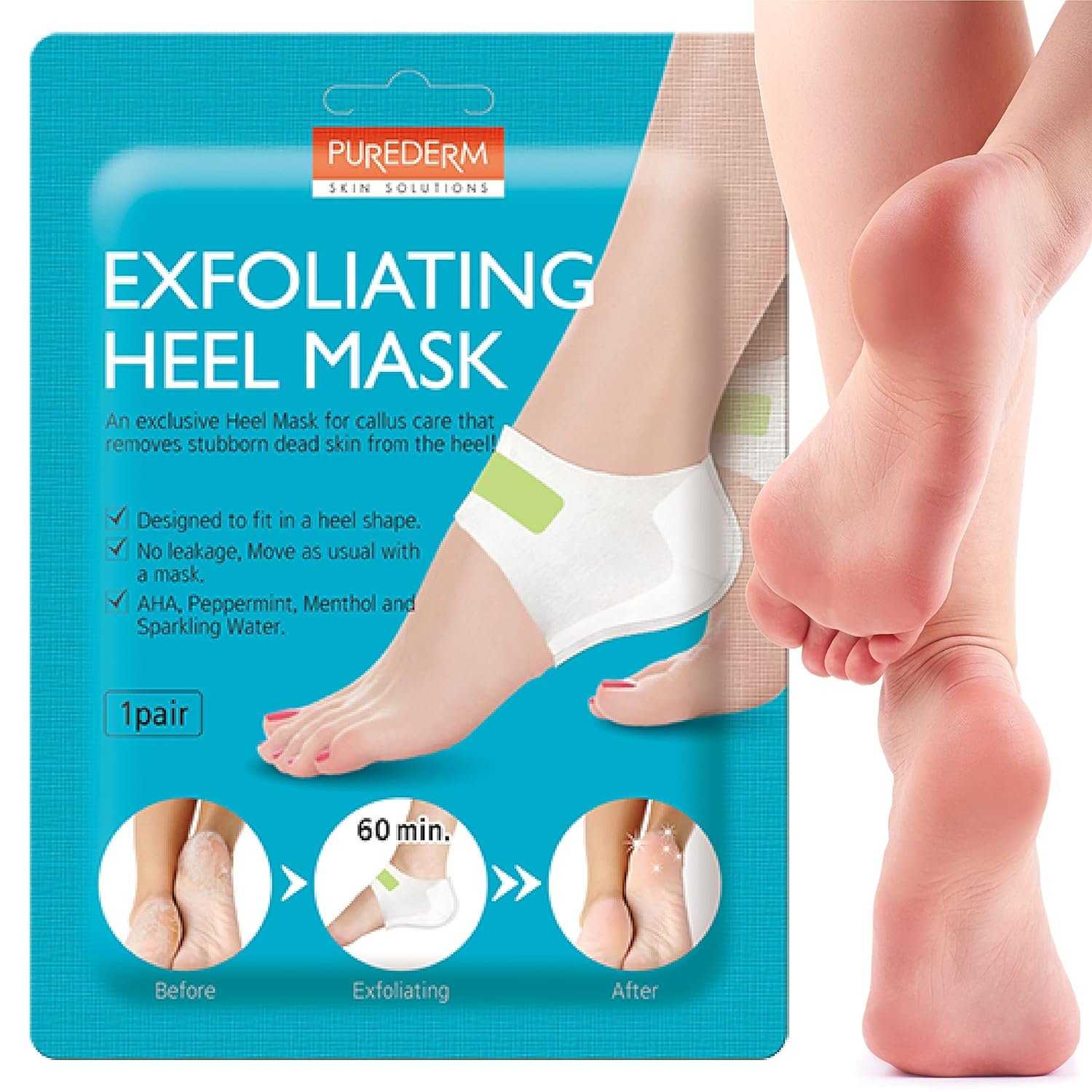 Purederm Exfoliating Foot Peeling Mask & Foot Peel for Dry Cracked Heels (1 Pack) – Dead Skin & Callus Remover for Feet, Rough Skin Care for Baby Soft Feet