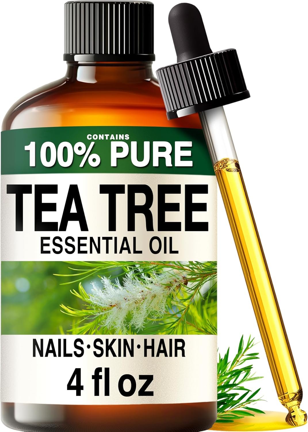 100% Pure Tea Tree Oil – 4 Fl Oz Tea Tree Essential Oil for Hair, Skin, Diffuser, Aromatherapy & DIY Soap Making Scent