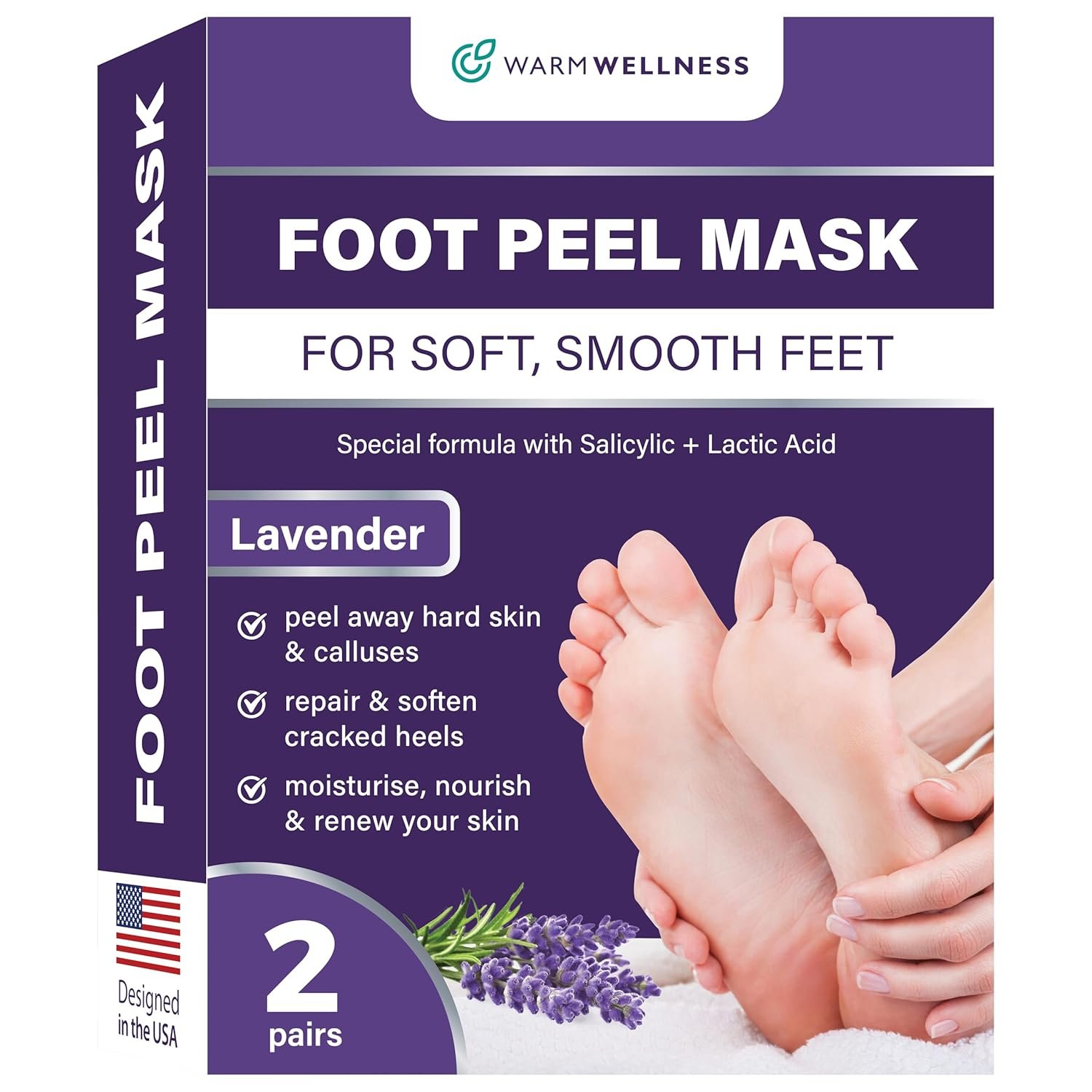 Foot Peeling Mask – Lavender Exfoliating Treatment Booties for Callus Removal & Renewal of Dry, Cracked Feet – Dermatologist-Inspired Moisturizing Spa Therapy for Men & Women (Lavender 2 Pairs)