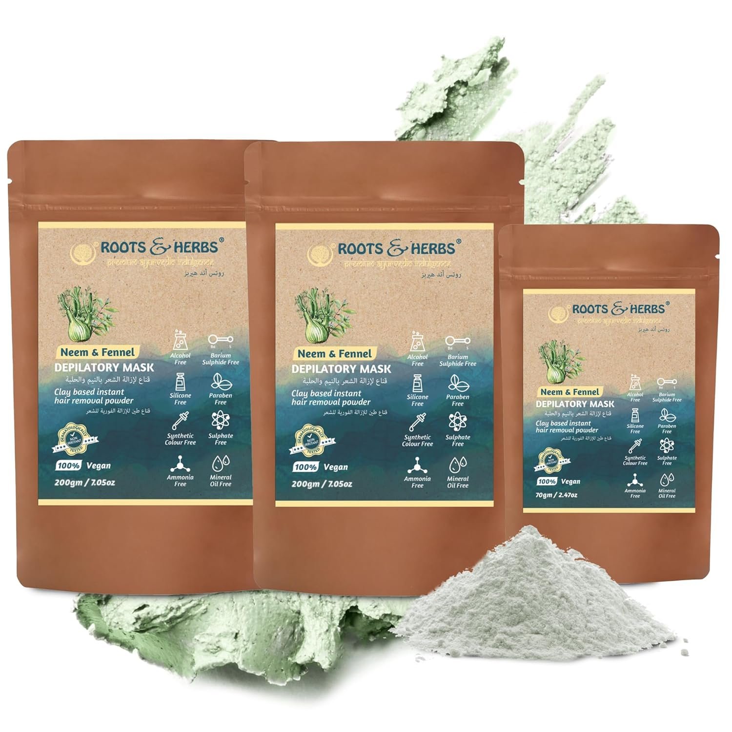 Neem & Fennel Hair Removal Mask – Bikini Hair Removal for Women’s & Men’s Legs, Underarm, & Chest – Depilatory Powder Body Hair Remover with Ayurvedic Herbs for All Skin Types – Roots & Herbs, 16.5oz