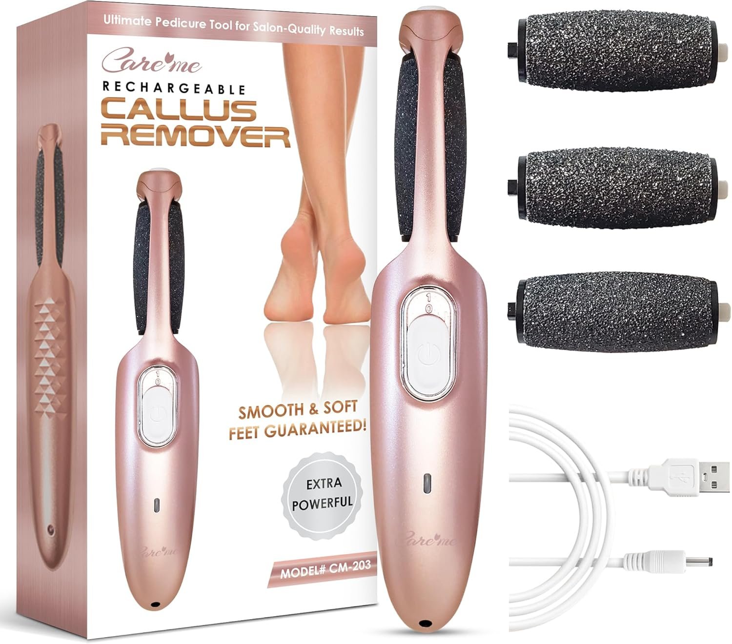 Powerful Electric Callus Remover Wand – Rechargeable Foot File, Grinder & Scrubber – Removes Dead, Hard Skin & Calluses – Best Pedicure Tool for Soft, Smooth Feet for Men & Women (Rose Gold)