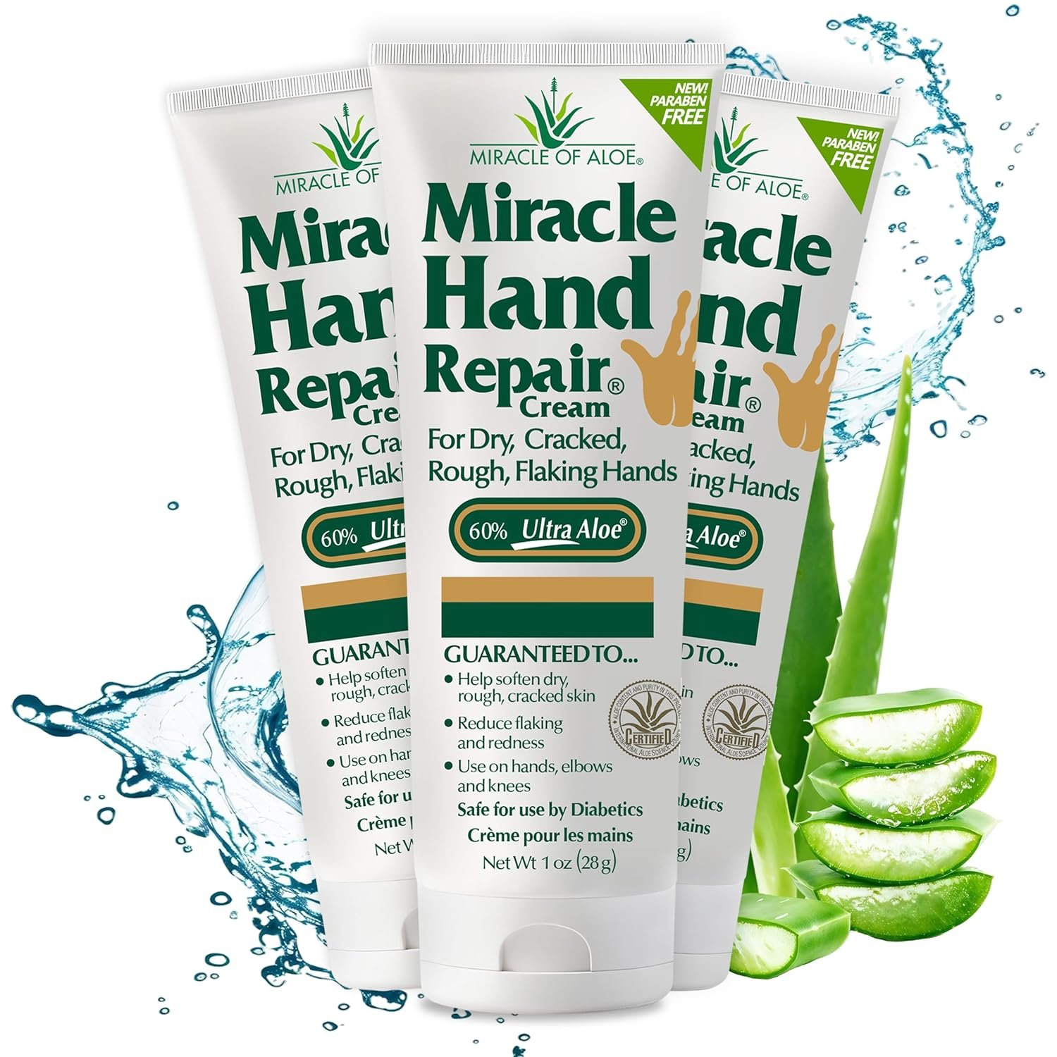 Miracle Hand Repair Cream for Dry Cracked Hands 1 oz Best Healing Hand Cream with 60% Aloe Vera – Non-Greasy Moisturizer for Working Hands – Fast Absorbing Lotion for Extremely Dry Skin (3-Pack)