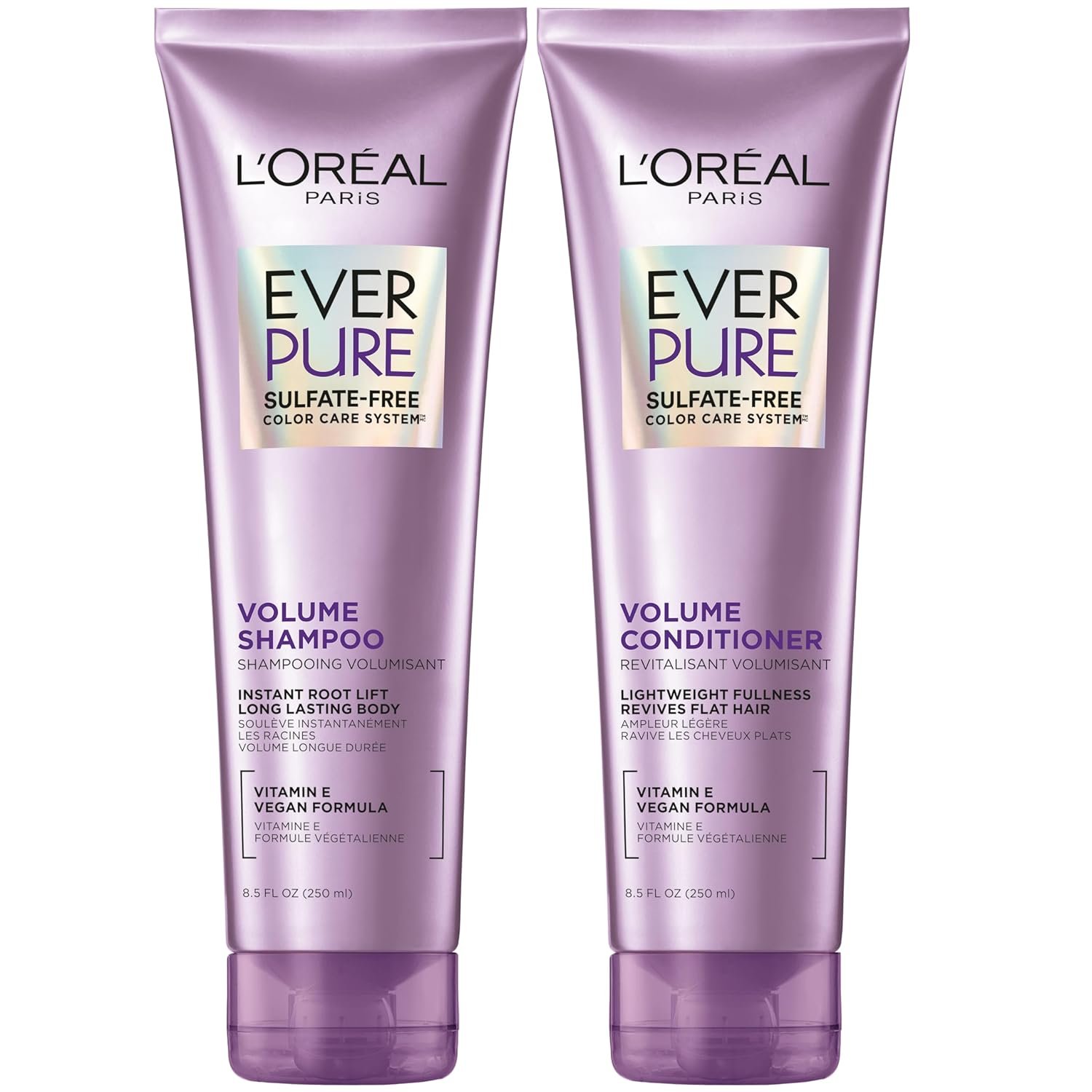 L’Oreal Paris Volume Sulfate Free Shampoo and Conditioner for Color-Treated Hair, EverPure, 8.5 Fl Oz (Set of 2)