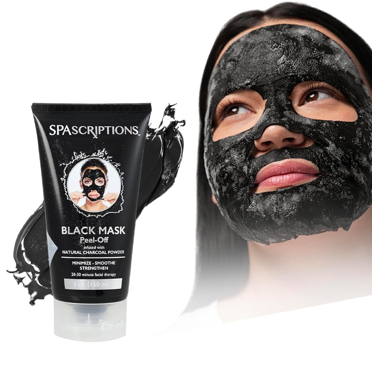 SpaScriptions Charcoal Peel Off Face Mask – Blackhead Remover & Pore Cleansing Black Mask with Salicylic Acid & Tea Tree Oil For Blemish Prone Skin, Detoxifying & Oil Control Skincare, 5 fl oz