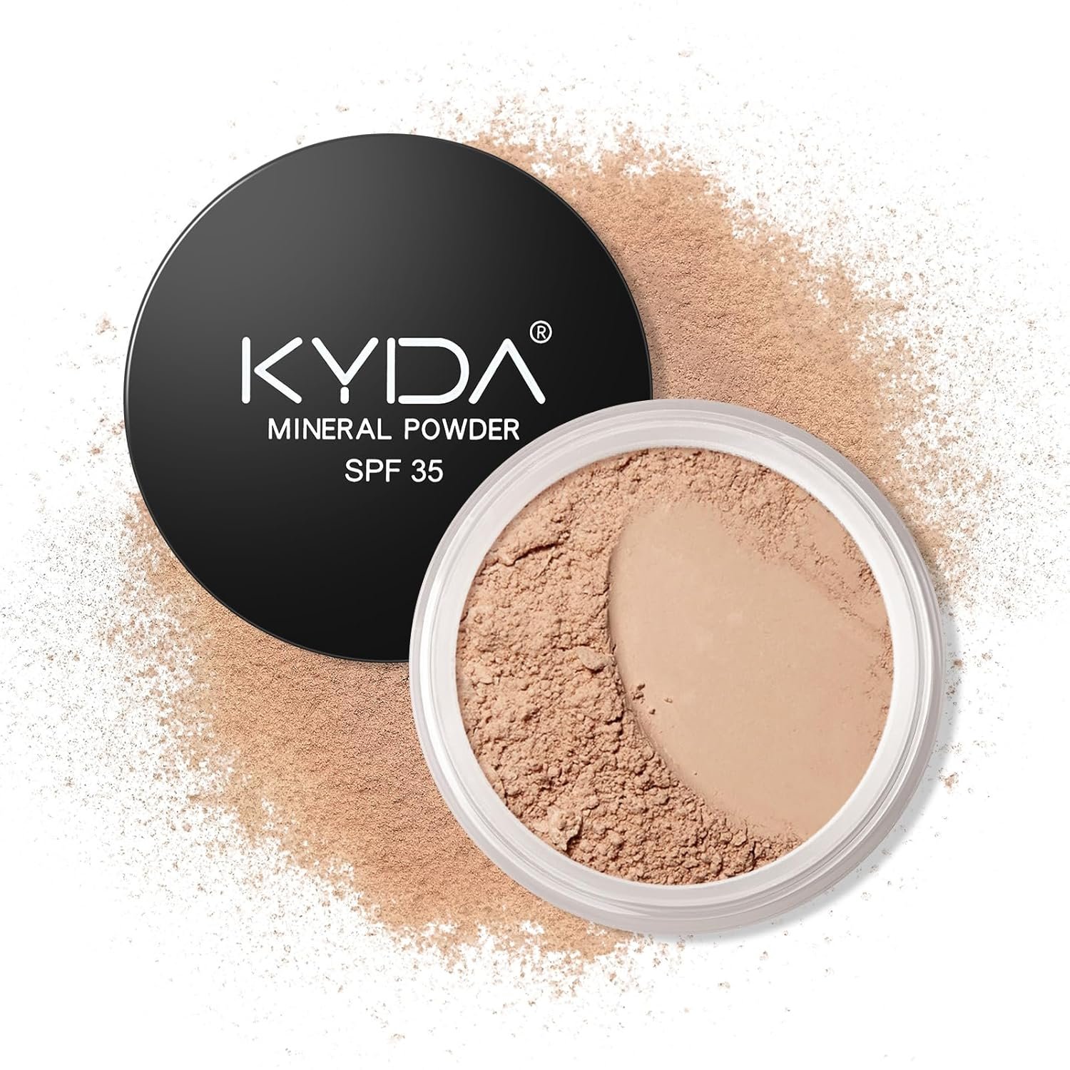 Mineral Powder Foundation, SPF 35 Natural Glow Base Loose Powder Foundation, Skin-improving Buildable Coverage Lightweight and Oil Control Makeup Face Sunscreen Powder-Medium Beige, 0.28oz