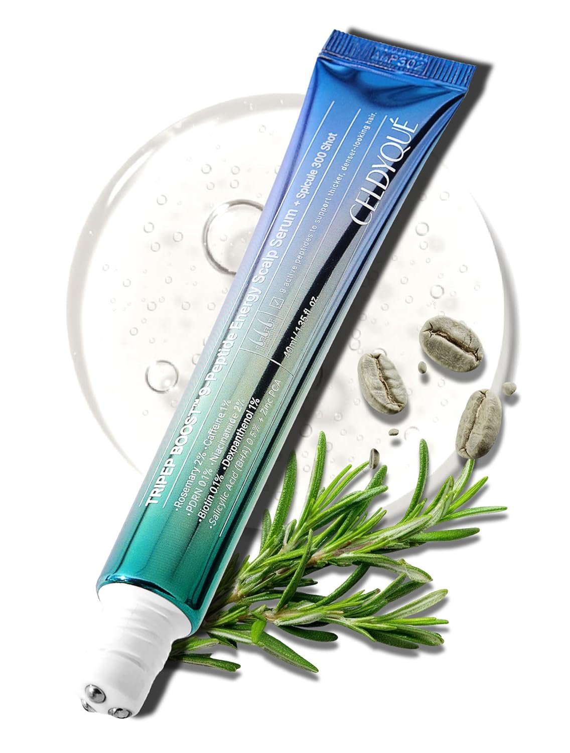 9-Peptide Hair Growth Scalp Care Serum 1.35 Oz(2X Size) – Rosemary 2% Caffeine 1% PDRN & Spicule 300 Roll-On Type | Thicker Fuller-looking Hair w/Niacinamide Zinc PCA | Thinning hair Korean Haircare