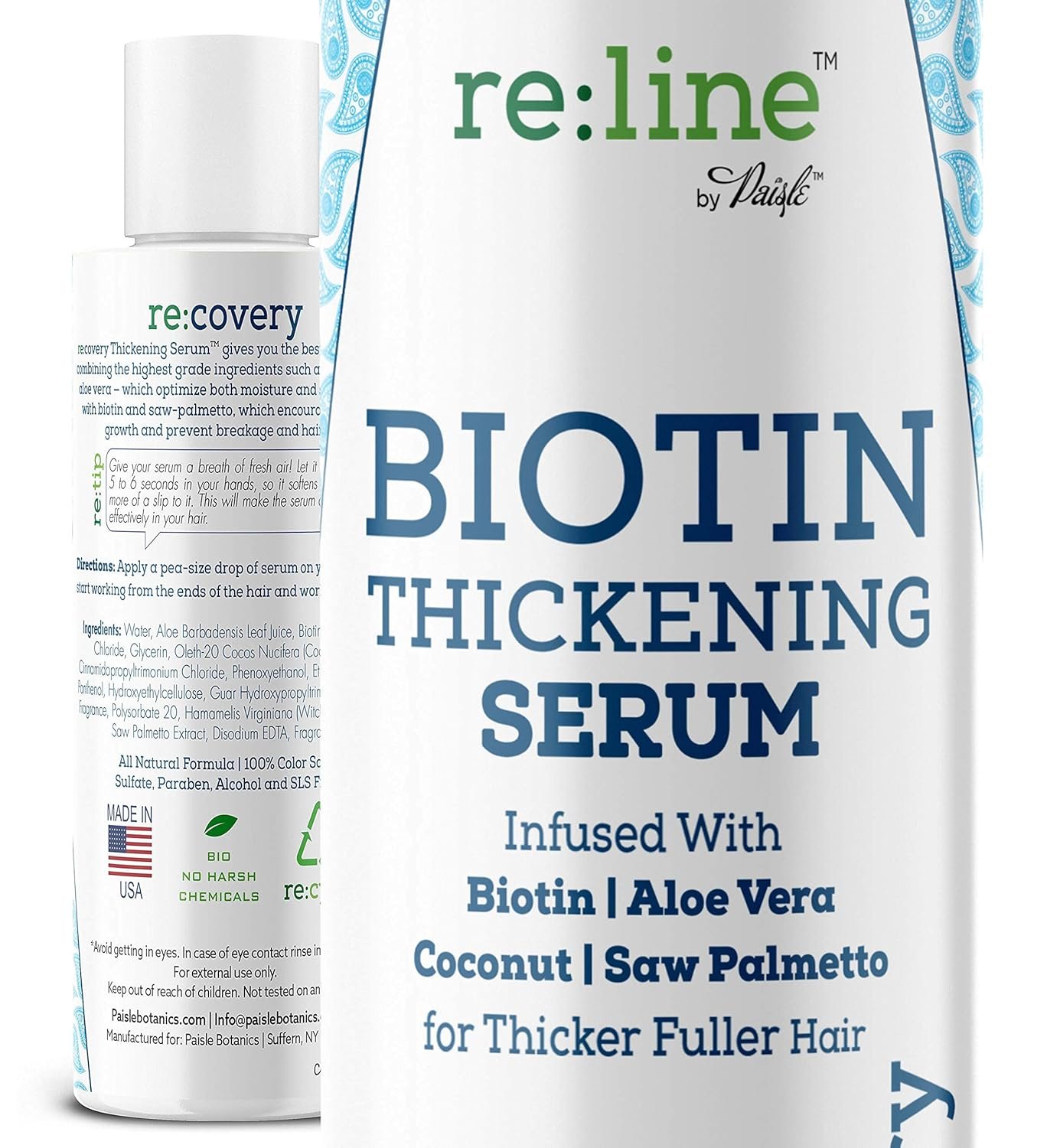 Paisle Botanics Hair Growth Serum for Hair Loss, Natural Biotin Fine Hair Thickener for Women & Men, 4 oz