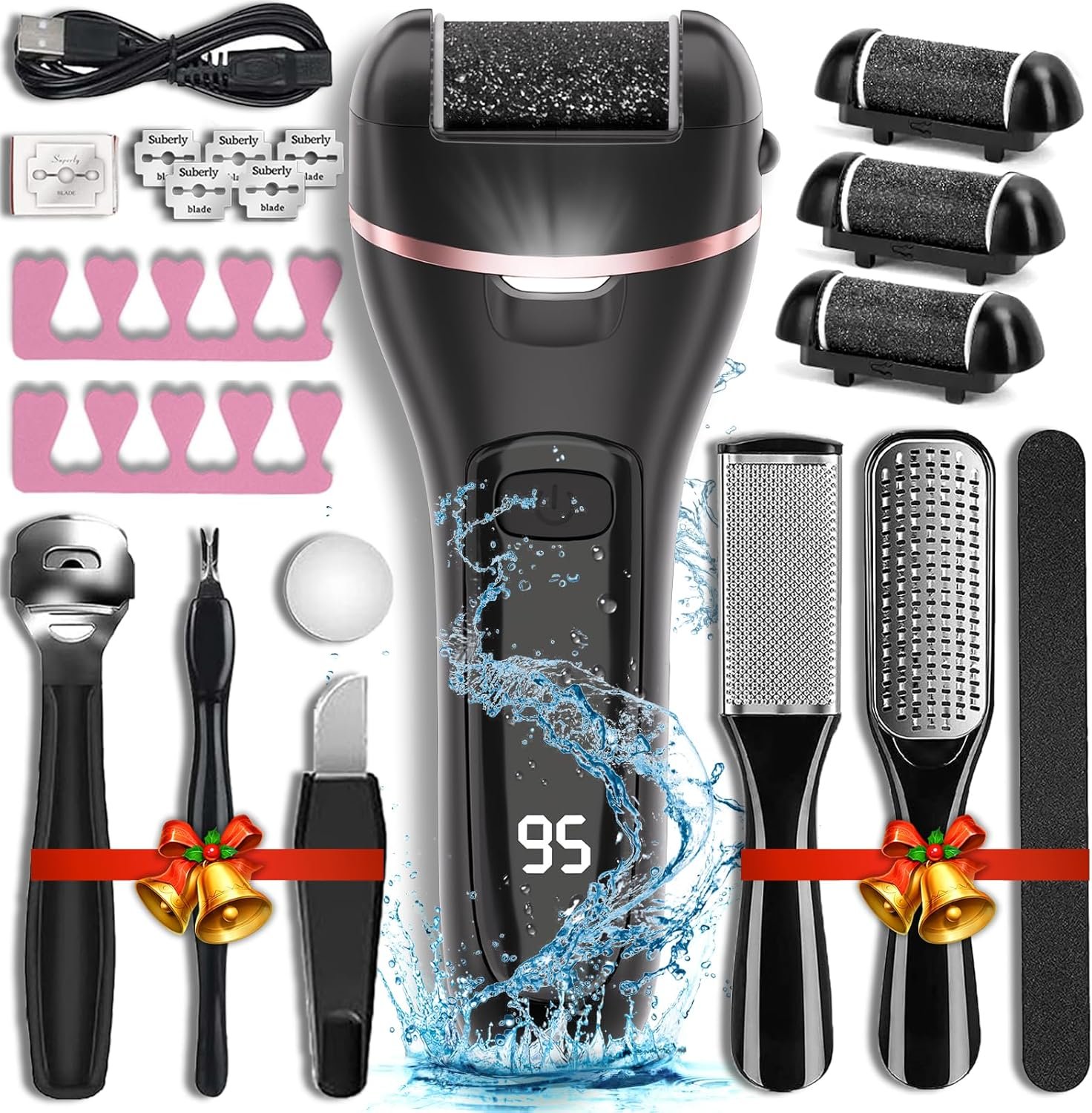 Wea&Hea Electric Callus Remover for Feet with Rechargeable Waterproof 17 in 1 Professional Pedicure Kit with 3 Roller Heads 2 Speed,Foot File, Foot Care Tools Perfect for Dead Hard Cracked Dry Skin