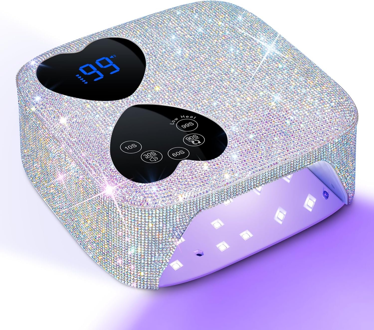 UV LED Nail Lamp Cordless, HUITINE 80W Rechargeable UV Light for Gel Nails, Professional Gel Light Dryer with 5 Timers & Mirror Base, Sparkling Rhinestones Diamond Curing Lamp for Salon & Home
