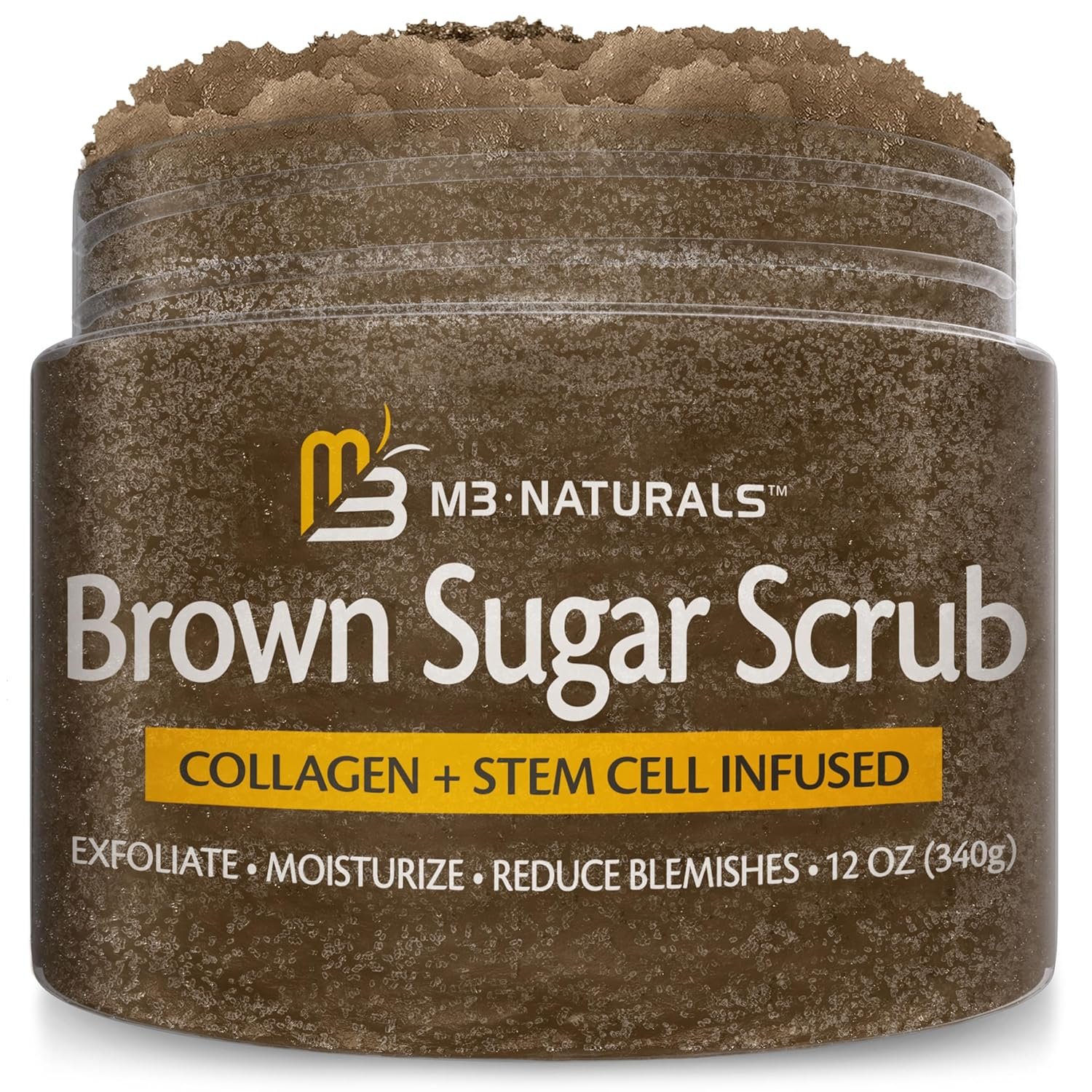 Brown Sugar Scrub Face Foot & Body Exfoliator Infused with Collagen and Stem Cell Exfoliating Salt Body Scrub for Toning Skin Cellulite Skin Care, 12oz by M3