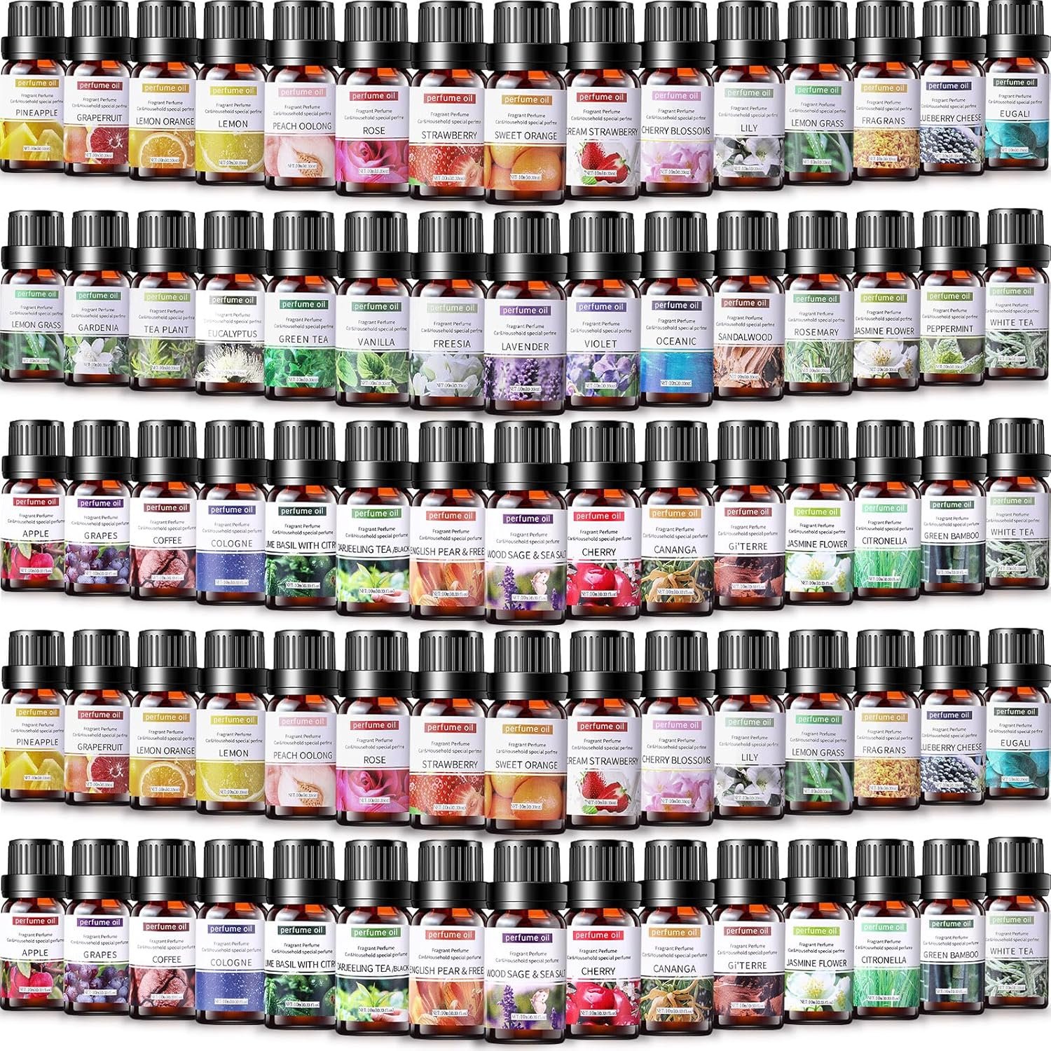 84 Pcs Essential Oil Set for Diffuser 10ml Sweet Orange Lavender Lemongrass Peppermint Eucalyptus Rose Each Fragrance Oil for Candle Making, Soap Making, Aromatherapy, Humidifiers (Classic)