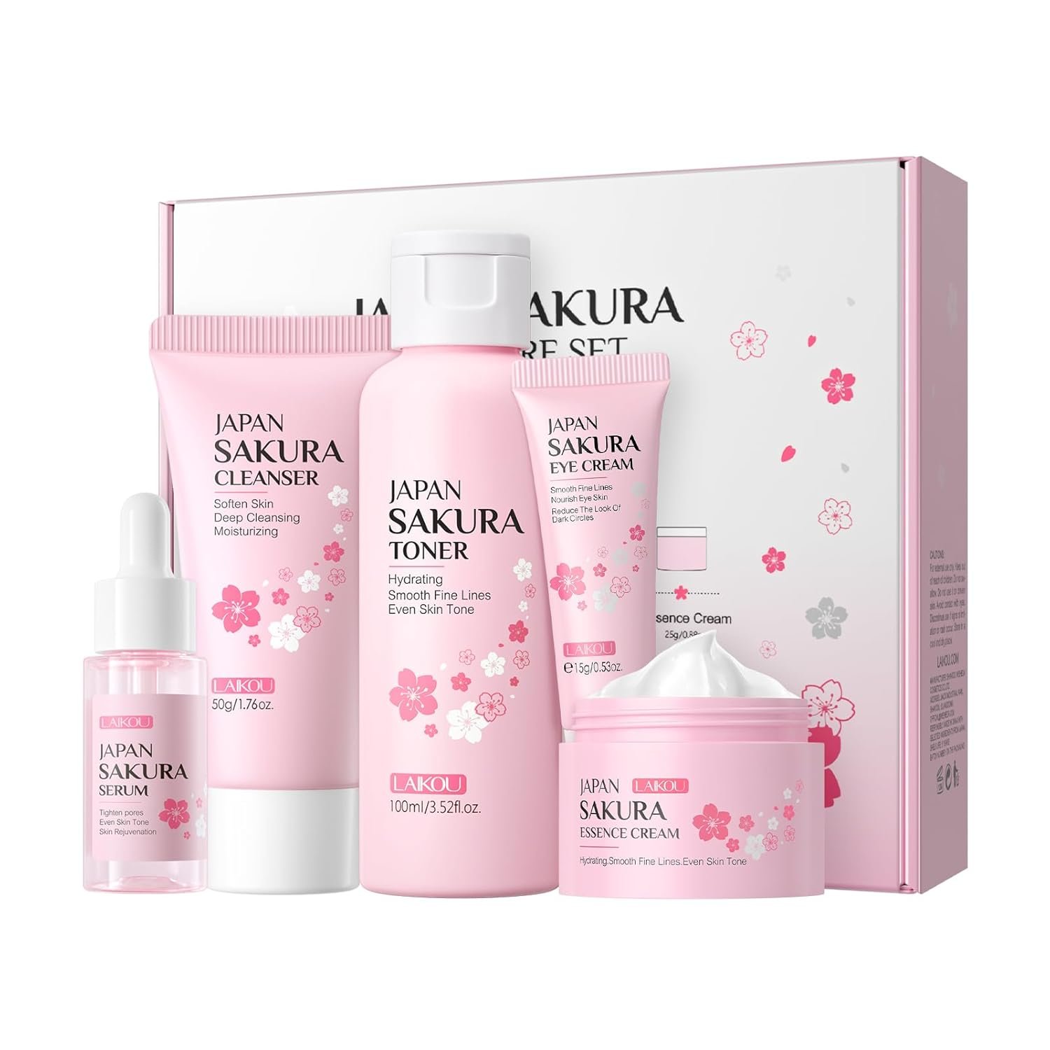 Skin Care Set, Facial Skin Care Products, Skin Care Kit with Sakura Serum, Cleanser, Toner, Eye Cream, Essence Cream 5pcs for Women Teen Girls Mom Daughter Lover Mother’s Day Birthday Christmas