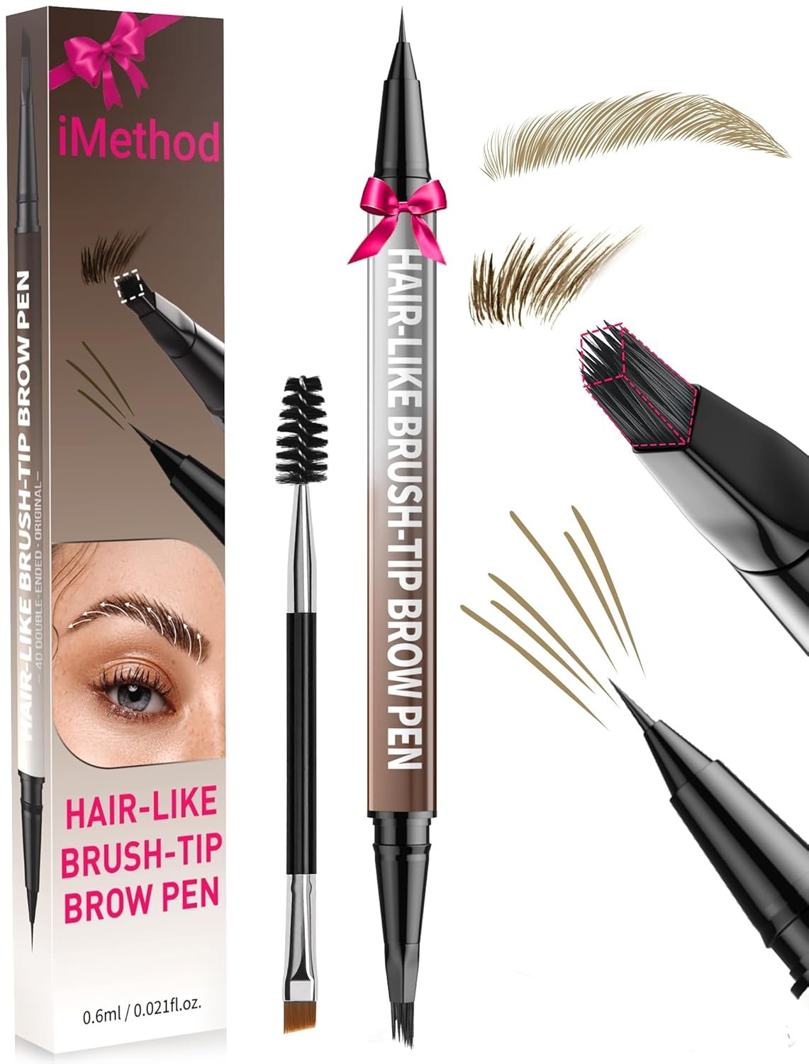 iMethod Eyebrow Pen – Eyebrow Pencil,2-in-1 Eyeliner Dual-Ended Brush-Tip Microblading 4d Eyebrow Pencils for women,Long Lasting Waterproof Hair-Like Brow Pencil,with Eyebrow Brush,LightBrown