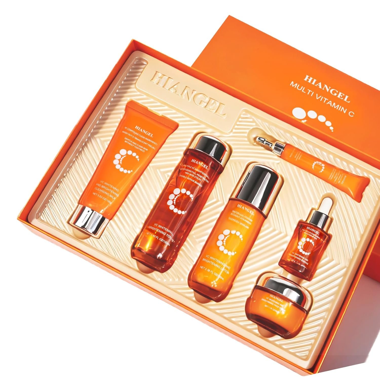 6-Piece Vitamin C Skincare Set for Women, Brightening & Hydrating Face Care Routine Kit with Cleanser, Toner, Serum, Eye Cream, Lotion & Face Cream, Spa Beauty Gift Box