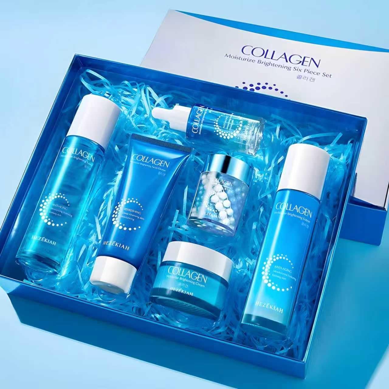 6 Pcs Collagen Skin Care Set for Teen Girls, Hydrating Skincare Set with Cleanser, Toner, Lotion, Serum, Cream & Eye Cream for Teens & Women,