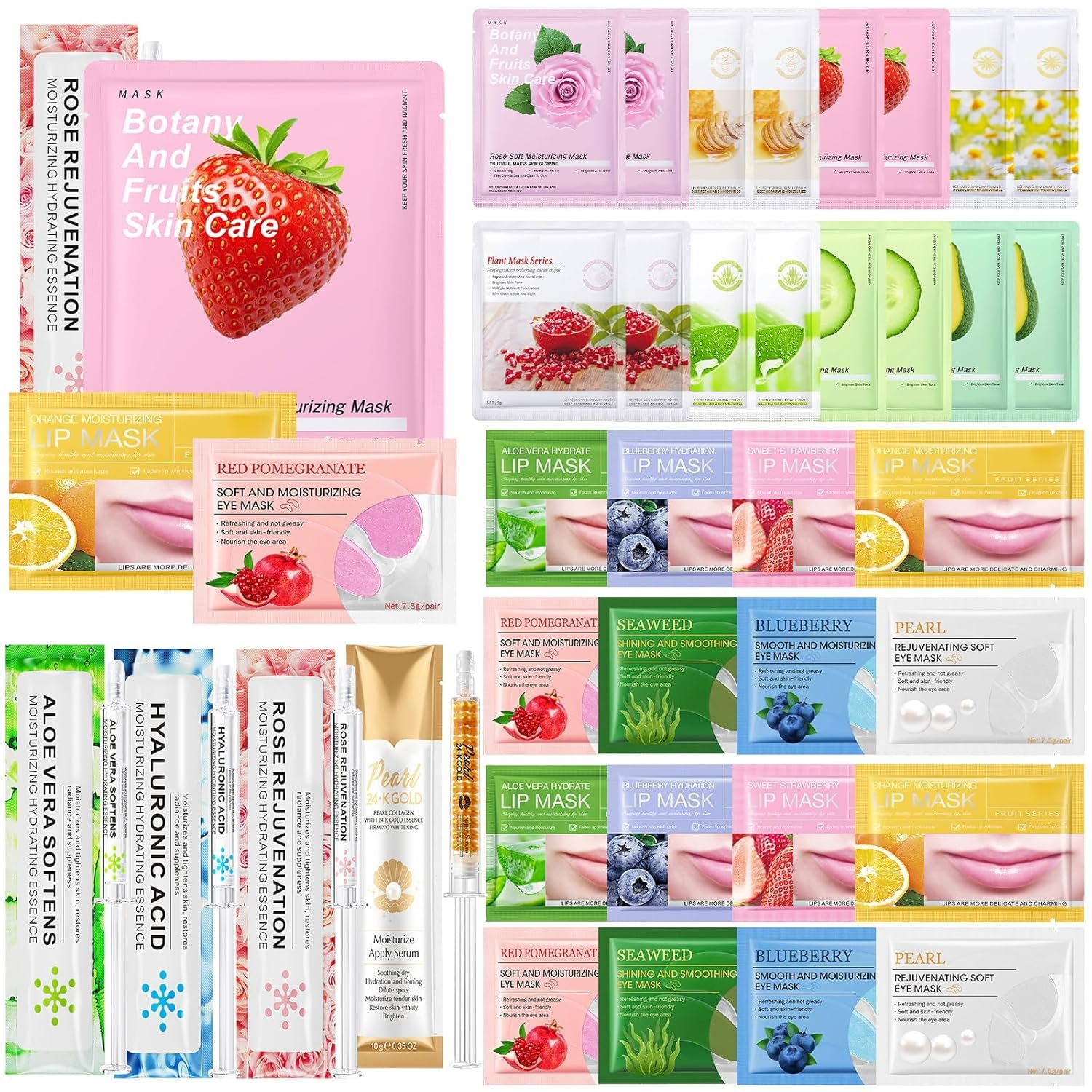 Gifts for Women Face Mask Skin Care Set 36 Pcs Teens Girl Gifts Moisturize,Hydrate Face Mask Set Spa Gift Set Self Care Valentines Mothers Day Birthday ( Face Masks, Lip & Eye Patches, Face Essense)
