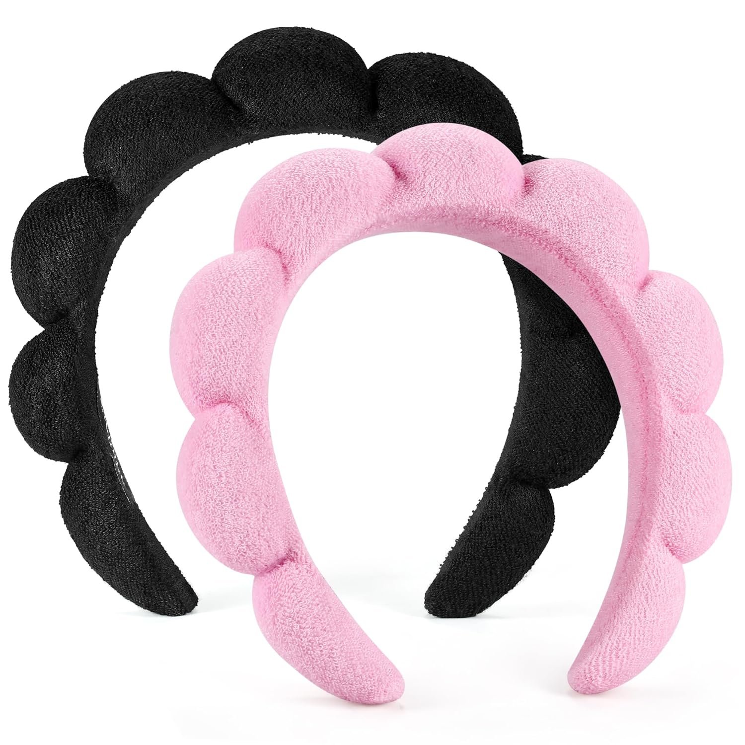 Ztomine Spa Headbands for Washing Face or Facial, Set of 2 Skincare Headbands, Terry Cloth Headband Wash Combo Pack – Puffy Makeup Washing, Mask, Skin Treatment (Black & Pink)